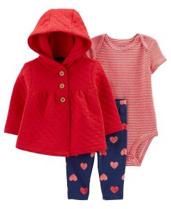 Carter's™ Baby Girls Quilted Cardigan, Bodysuit And Heart Leggings, 3 Piece Set