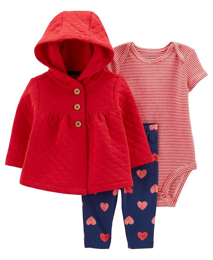 Baby Girls Quilted Cardigan, Bodysuit And Heart Leggings, 3 Piece Set Carter's™ Baby Girls Quilted Cardigan, Bodysuit And Heart Leggings, 3 Piece Set -Carter’s Shop