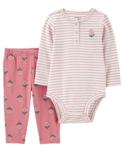 Carter's™ Baby Girls Floral Print Long Sleeve Bodysuit And Pants, 2 Piece Set