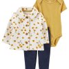 Carter's™ Baby Girls Quilted Little Cardigan, Bodysuit And Pants, 3 Piece Set