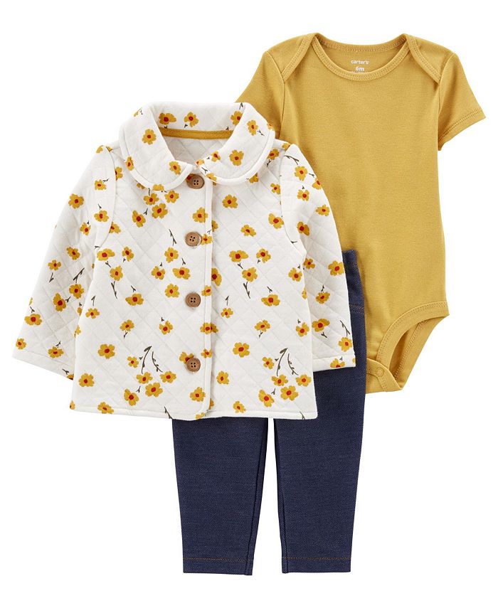Baby Girls Quilted Little Cardigan, Bodysuit And Pants, 3 Piece Set Carter's™ Baby Girls Quilted Little Cardigan, Bodysuit And Pants, 3 Piece Set -Carter’s Shop