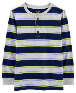 Carter's™ Big Boys Long Sleeved Striped Henley Style T Shirt