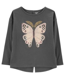 Carter's™ Big Girls Long Sleeved Butterfly Graphic Jersey T Shirt