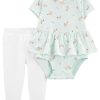 Carter's™ Baby Girls Short Sleeved Peplum Bodysuit And Pants, 2 Piece Set