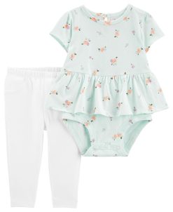 Carter's™ Baby Girls Short Sleeved Peplum Bodysuit And Pants, 2 Piece Set