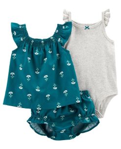 Carter's™ Baby Girls Bodysuit, Floral Top And Diaper Cover, 3 Piece Set