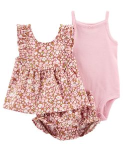 Carter's™ Baby Girls Top, Bodysuit And Floral Diaper Cover, 3 Piece Set