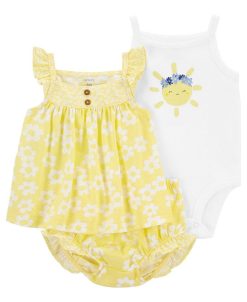 Carter's™ Baby Girls Top, Bodysuit And Floral Diaper Cover, 3 Piece Set