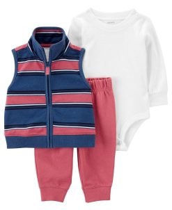 Carter's™ Baby Boys Bodysuit, Pant And Striped Vest, 3 Piece Set