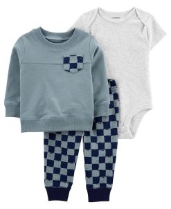 Carter's™ Baby Boys Pullover, Bodysuit, And Checkered Pants, 3 Piece Set