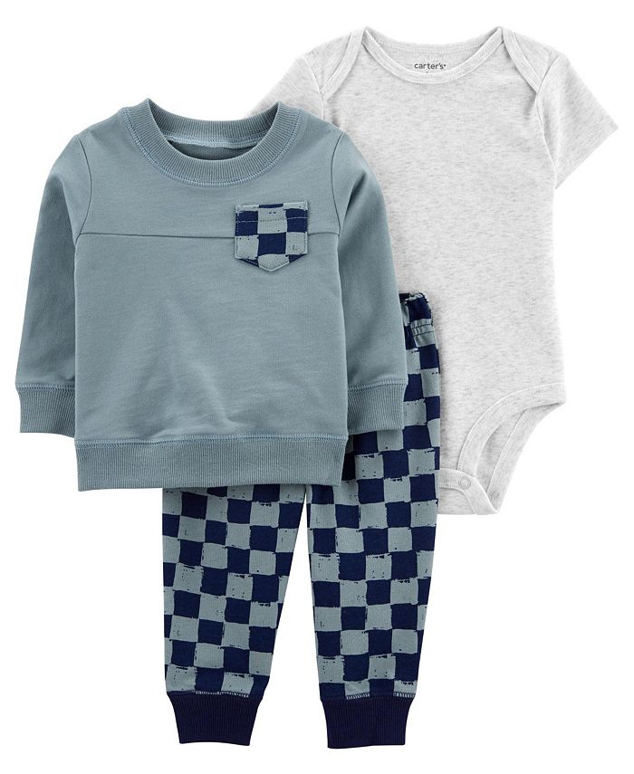 Baby Boys Pullover, Bodysuit, And Checkered Pants, 3 Piece Set Carter's™ Baby Boys Pullover, Bodysuit, And Checkered Pants, 3 Piece Set -Carter’s Shop