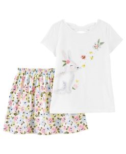 Carter's™ Little Girls Bunny T-shirt And Floral Skirt Set, 2 Piece
