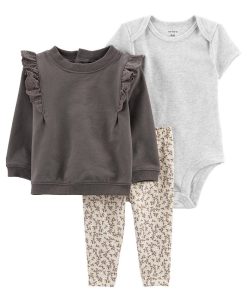 Carter's™ Baby Girls Bodysuit, Pant And Ruffled Pullover, 3 Piece Set