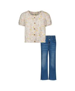 Jessica Simpson Girl's 2 Piece Floral Print Top & Jeans Set, Kids