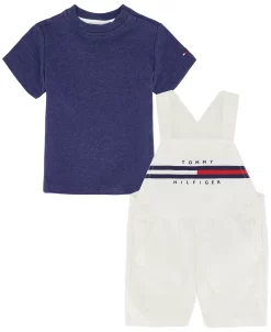 Tommy Hilfiger Baby Boys Short Sleeve T-shirt And Signature White Shortalls, 2 Piece Set 3 Tommy Hilfiger Baby Boys Short Sleeve T-shirt And Signature White Shortalls, 2 Piece Set -Carter’s Shop 23723032 fpx