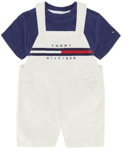 Tommy Hilfiger Baby Boys Short Sleeve T-shirt And Signature White Shortalls, 2 Piece Set