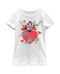 DC COMICS Girl's Superman Valentine's Day My Hero Child T-Shirt