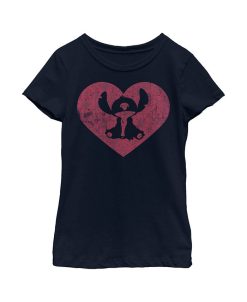 Disney Girl's Lilo & Stitch Valentine's Day Distressed Heart Child T-Shirt