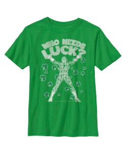 DC COMICS Boy's Batman St. Patrick's Day Riddler Who Needs Luck Distressed Child T-Shirt