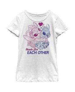 Disney Girl's Lilo & Stitch Valentine's Day Made For Each Other Child T-Shirt