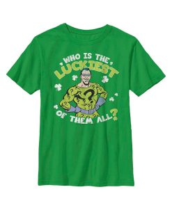 DC COMICS Boy's Batman St. Patrick's Day Riddler Who Is The Luckiest Of Them All? Child T-Shirt
