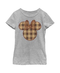 Disney Girl's Mickey & Friends Plaid Minnie Mouse Logo Child T-Shirt