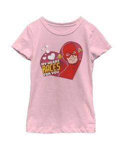 DC COMICS Girl's The Flash Valentine's Day My Heart Races For You Child T-Shirt