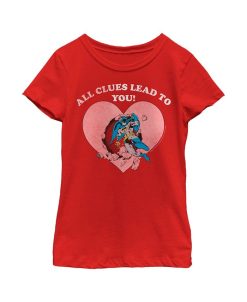 DC COMICS Girl's Batman Valentine's Day All The Clues Lead To You Child T-Shirt
