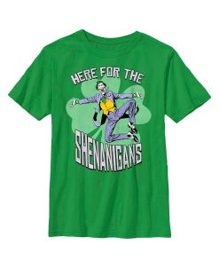DC COMICS Boy's Batman St. Patrick's Day Joker Here For The Shenanigans Child T-Shirt