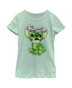 Disney Girl's Lilo & Stitch St. Patrick's Day Stitch Let The Shenanigans Begin Child T-Shirt