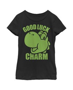 NINTENDO Girl's Super Mario St. Patrick's Day Yoshi Good Luck Charm Child T-Shirt