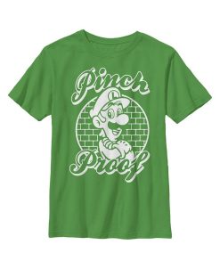NINTENDO Boy's Super Mario St. Patrick's Day Pinch Proof Luigi Retro Child T-Shirt