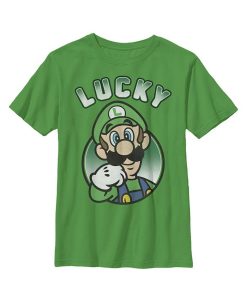 NINTENDO Boy's Super Mario St. Patrick's Day Lucky Luigi Retro Child T-Shirt