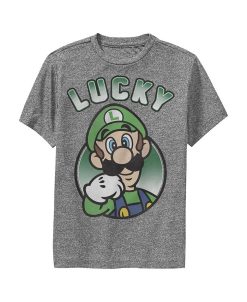NINTENDO Boy's Super Mario St. Patrick's Day Lucky Luigi Retro Child Performance Tee