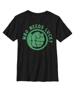Marvel Boy's St. Patrick's Day Hulk Fist Who Needs Luck Child T-Shirt