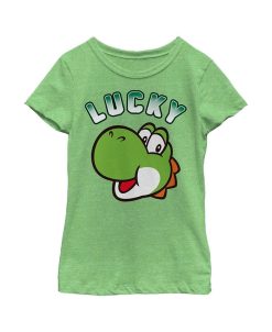 NINTENDO Girl's Super Mario St. Patrick's Day Lucky Yoshi Retro Child T-Shirt