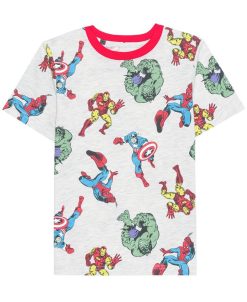 Hybrid Little Boys Marvel All Over Print Ringer Short Sleeve T-shirt