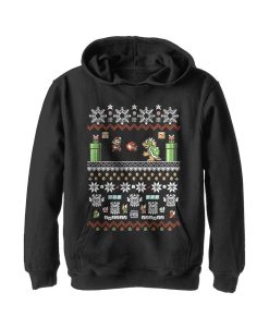NINTENDO Boy's Ugly Christmas Mario And Bowser Child Pull Over Hoodie