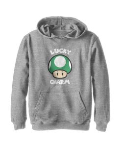 NINTENDO Boy's Super Mario St. Patrick's Day Extra Life Mushroom Lucky Charm Child Pull Over Hoodie